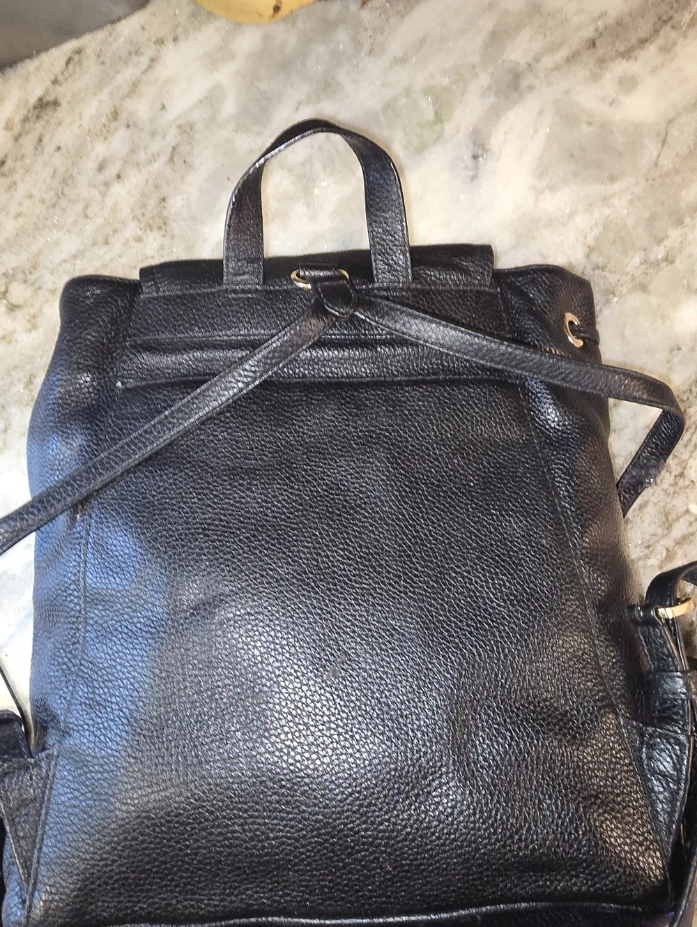 Michael Kors Black Pebbled Leather Flap Backpack with Gold Hardware